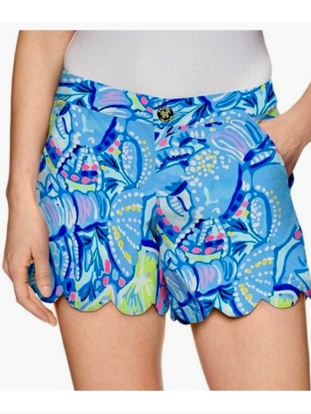 Lilly Pulitzer Buttercup Stretch Short Blue Heaven Soleil scallop Strechy Sz 4